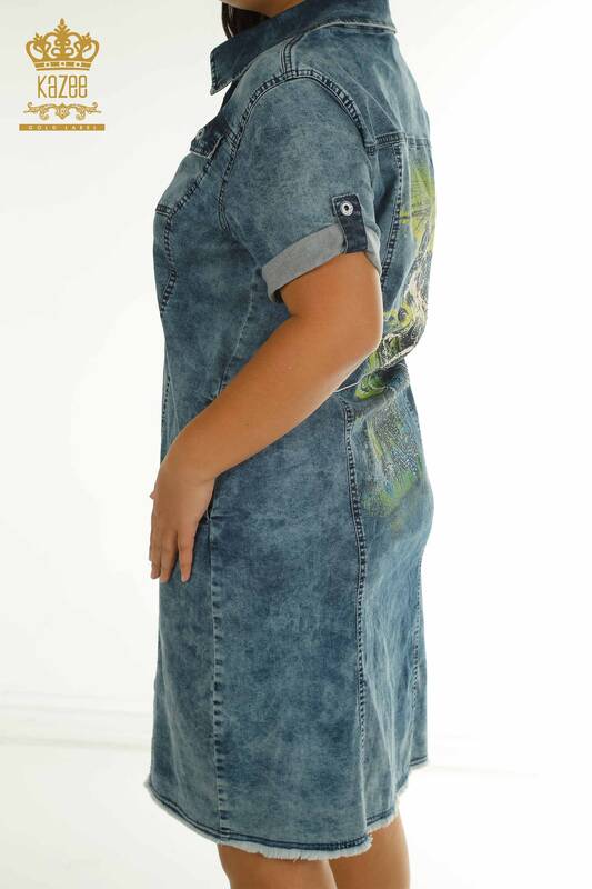 Toptan Kadın Kot Elbise Taş İşlemeli Mavi - 2505-10121 | T