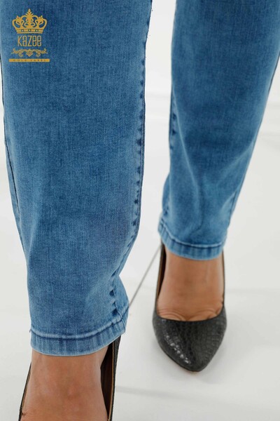 Toptan Kadın Kot Pantolon Beli Lastikli Mavi - 3678 | KAZEE - Thumbnail
