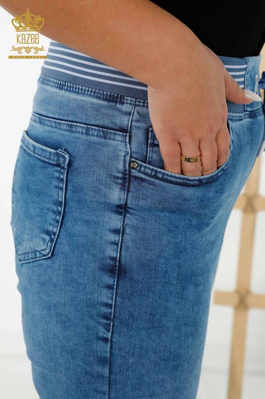 Toptan Kadın Kot Pantolon Beli Lastikli Mavi - 3678 | KAZEE