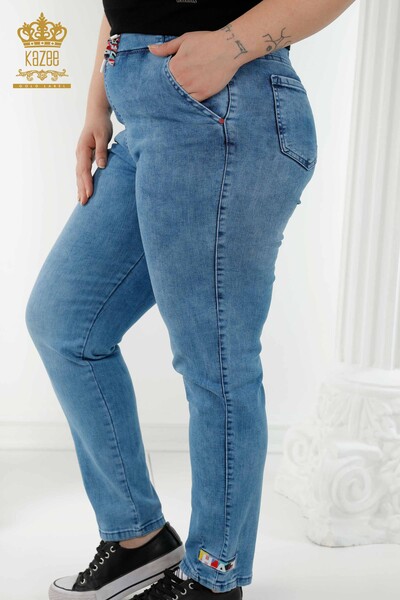 Toptan Kadın Kot Pantolon Beli Lastikli Mavi - 3679 | KAZEE - Thumbnail (2)