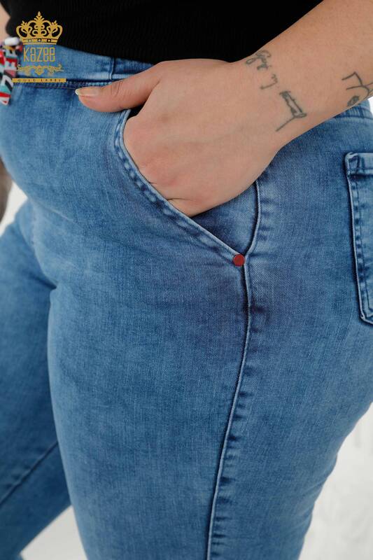 Toptan Kadın Kot Pantolon Beli Lastikli Mavi - 3679 | KAZEE