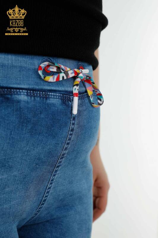 Toptan Kadın Kot Pantolon Beli Lastikli Mavi - 3679 | KAZEE