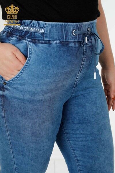 Toptan Kadın Kot Pantolon Beli Lastikli Mavi - 3696 | KAZEE - Thumbnail