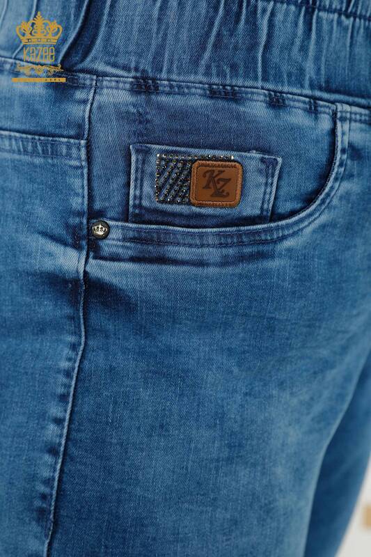 Toptan Kadın Kot Pantolon Beli Lastikli Mavi - 3698 | KAZEE