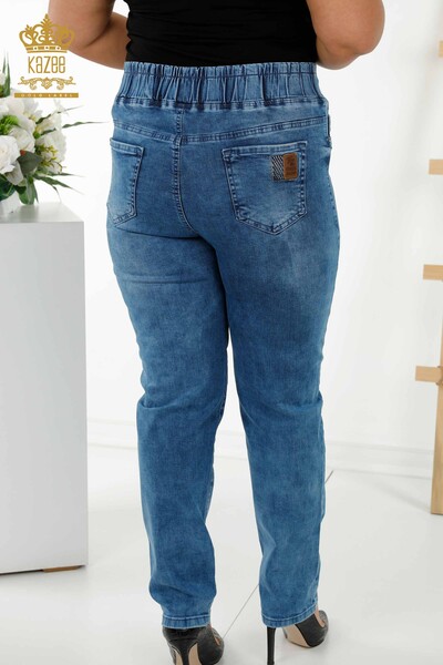 Toptan Kadın Kot Pantolon Beli Lastikli Mavi - 3698 | KAZEE - Thumbnail