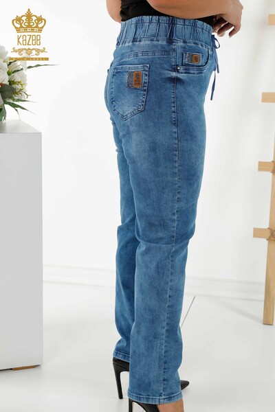 Toptan Kadın Kot Pantolon Beli Lastikli Mavi - 3698 | KAZEE - Thumbnail