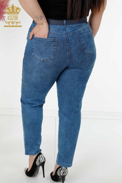 Toptan Kadın Kot Pantolon Cepli Kemer Detaylı Mavi - 3687 | KAZEE - Thumbnail