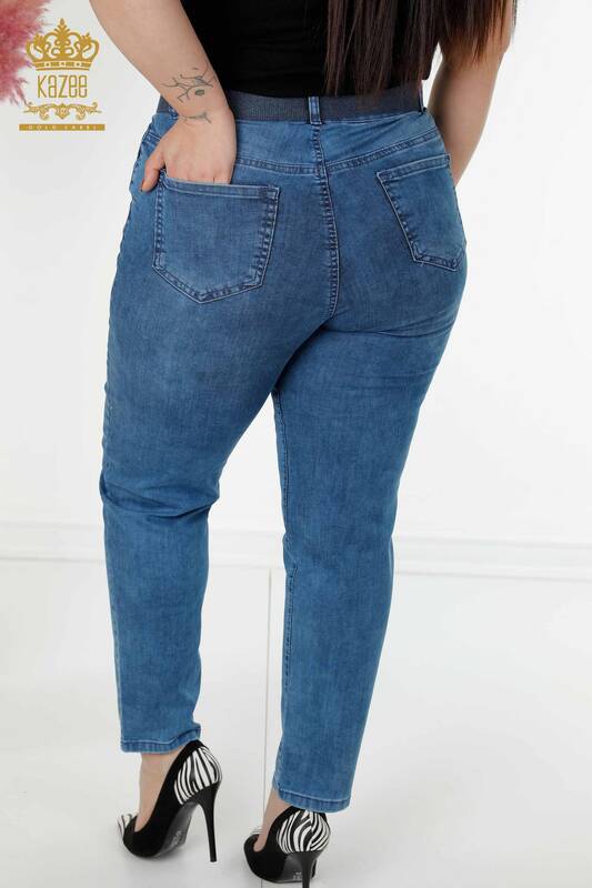 Toptan Kadın Kot Pantolon Cepli Kemer Detaylı Mavi - 3687 | KAZEE