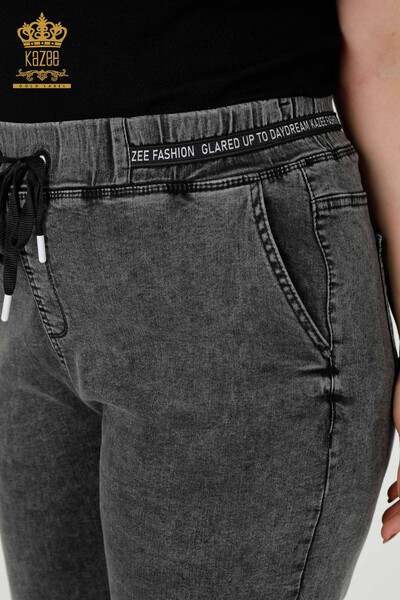 Toptan Kadın Kot Pantolon Cepli Taş İşlemeli Antrasit - 3697 | KAZEE - Thumbnail