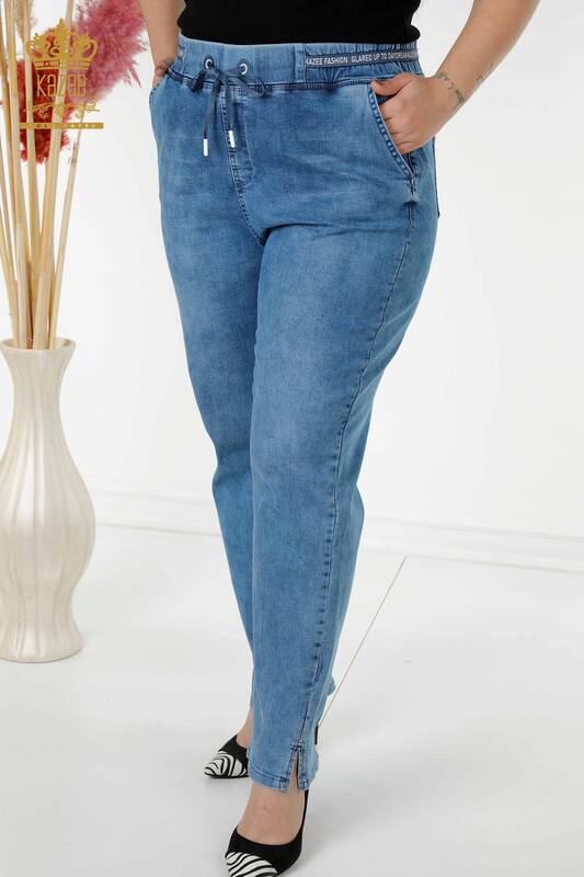 Toptan Kadın Kot Pantolon Cepli Taş İşlemeli Mavi - 3697 | KAZEE