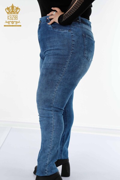Toptan Kadın Kot Pantolon Çiçek Desenli Mavi - 3569 | KAZEE - Thumbnail