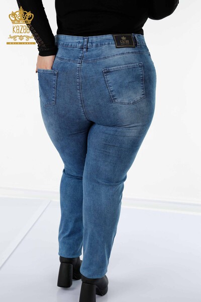 Toptan Kadın Kot Pantolon Desenli Çizgili Mavi - 3568 | KAZEE - Thumbnail