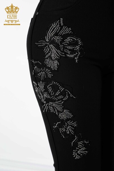 Toptan Kadın Kot Pantolon Desenli Siyah - 3565 | KAZEE - Thumbnail