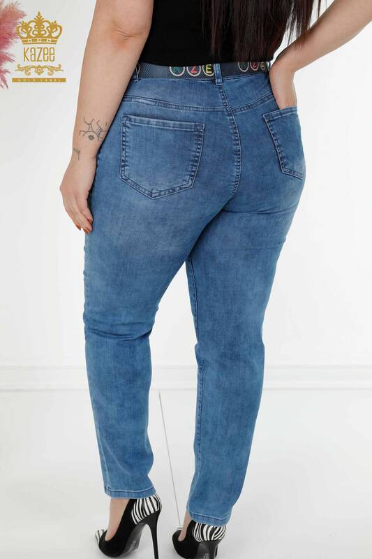 Toptan Kadın Kot Pantolon Kemer Detaylı Mavi - 3682 | KAZEE