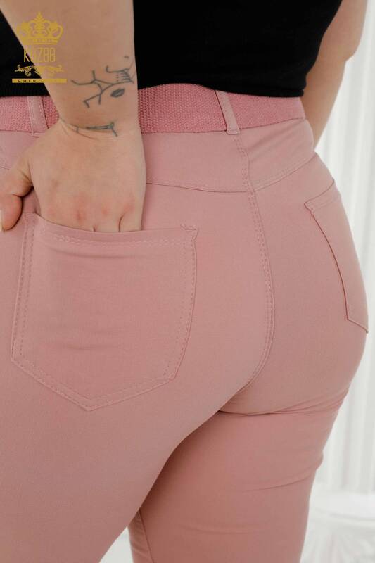 Toptan Kadın Kot Pantolon Kemerli Gül Kurusu - 3468 | KAZEE