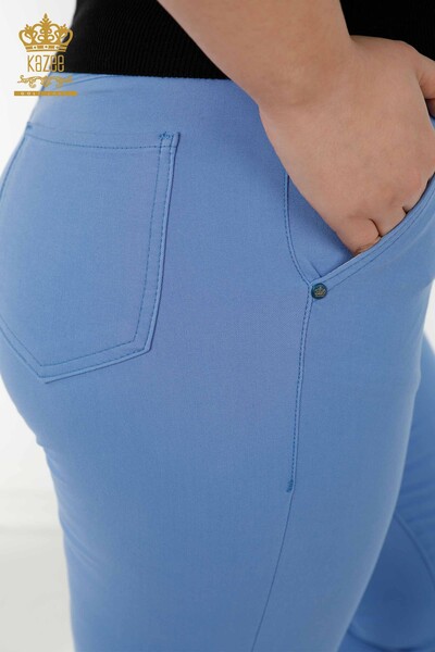 Toptan Kadın Kot Pantolon Kemerli Mavi - 3468 | KAZEE - Thumbnail