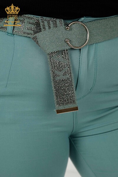 Toptan Kadın Kot Pantolon Kemerli Mint - 3468 | KAZEE - Thumbnail