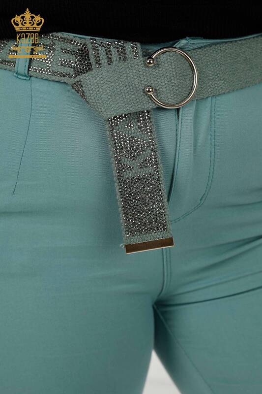 Toptan Kadın Kot Pantolon Kemerli Mint - 3468 | KAZEE