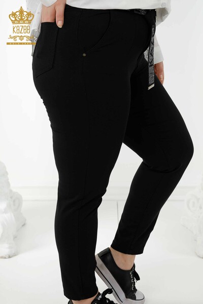 Toptan Kadın Kot Pantolon Kemerli Siyah - 3468 | KAZEE - Thumbnail