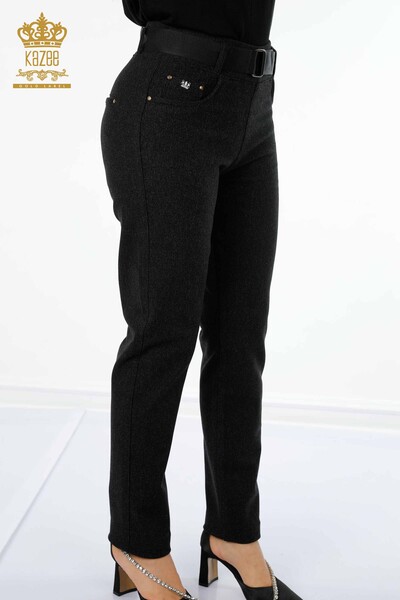 Toptan Kadın Kot Pantolon Kemerli Siyah - 3662 | KAZEE - Thumbnail
