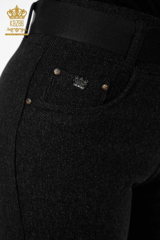 Toptan Kadın Kot Pantolon Kemerli Siyah - 3662 | KAZEE