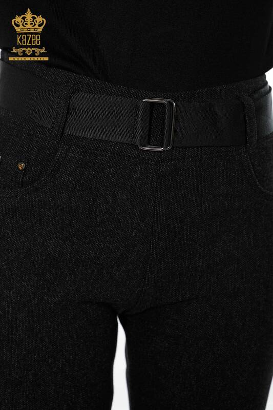 Toptan Kadın Kot Pantolon Kemerli Siyah - 3662 | KAZEE