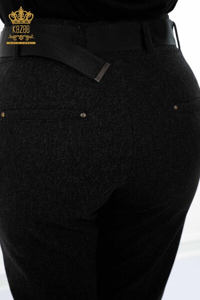 Toptan Kadın Kot Pantolon Kemerli Siyah - 3662 | KAZEE - Thumbnail