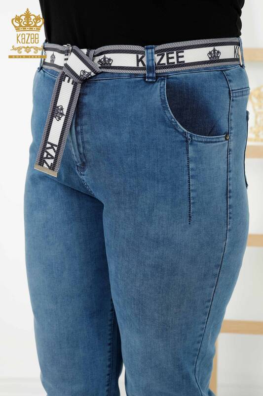 Toptan Kadın Kot Pantolon Taş İşlemeli Mavi - 3690 | KAZEE