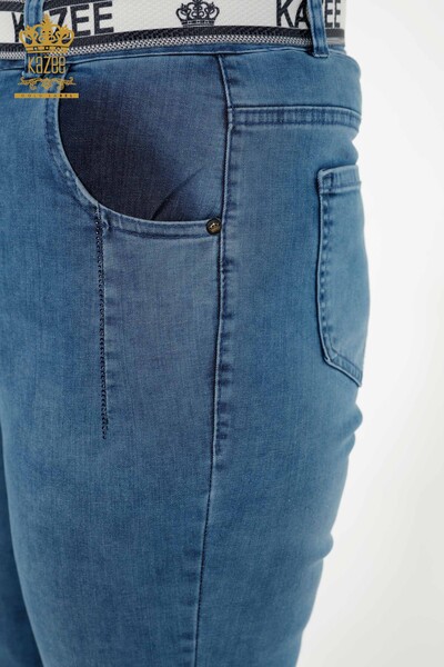 Toptan Kadın Kot Pantolon Taş İşlemeli Mavi - 3690 | KAZEE - Thumbnail