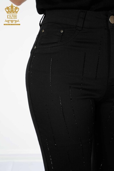 Toptan Kadın Kot Pantolon Taş İşlemeli Siyah - 3598 | KAZEE - Thumbnail