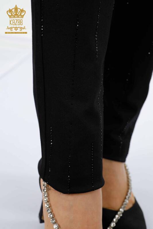 Toptan Kadın Kot Pantolon Taş İşlemeli Siyah - 3598 | KAZEE