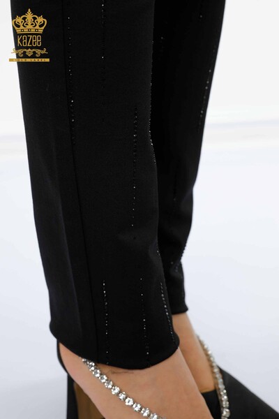 Toptan Kadın Kot Pantolon Taş İşlemeli Siyah - 3598 | KAZEE - Thumbnail