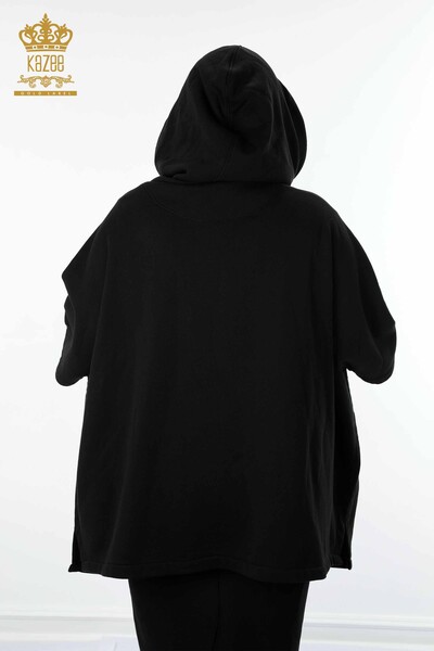 Toptan Kadın Panço Taş İşlemeli Siyah - 17360 | KAZEE - Thumbnail