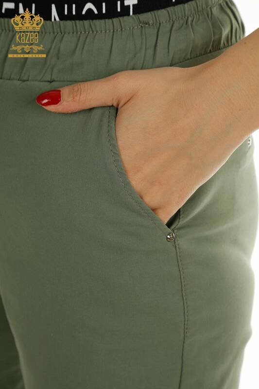Toptan Kadın Pantolon Bağlama Detaylı Haki - 2406-4288 | M