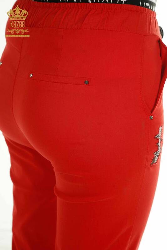 Toptan Kadın Pantolon Bağlama Detaylı Kırmızı - 2406-4288 | M