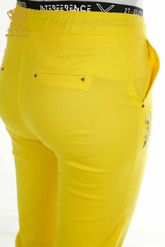 Toptan Kadın Pantolon Bağlama Detaylı Sarı - 2406-4288 | M