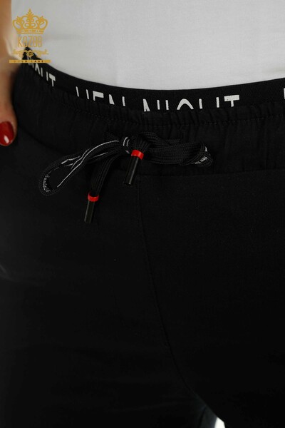 Toptan Kadın Pantolon Bağlama Detaylı Siyah - 2406-4288 | M - Thumbnail