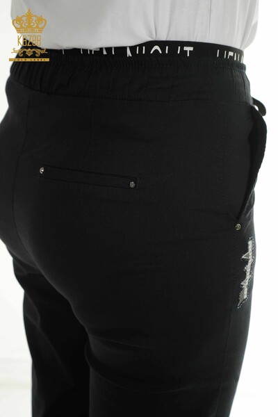 Toptan Kadın Pantolon Bağlama Detaylı Siyah - 2406-4288 | M - Thumbnail