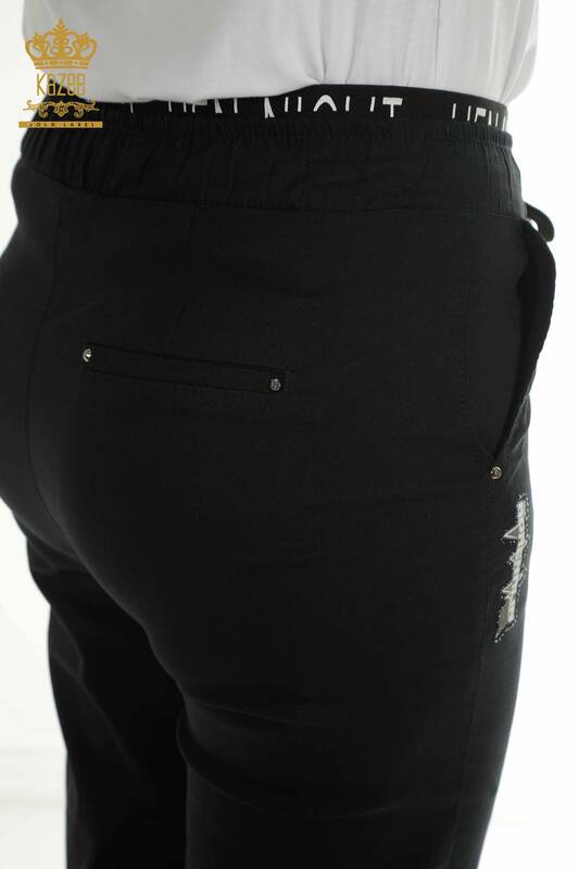Toptan Kadın Pantolon Bağlama Detaylı Siyah - 2406-4288 | M