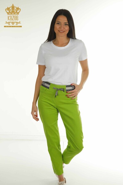 M - Toptan Kadın Pantolon Bağlamalı Fıstık Yeşil - 2406-4517 | M
