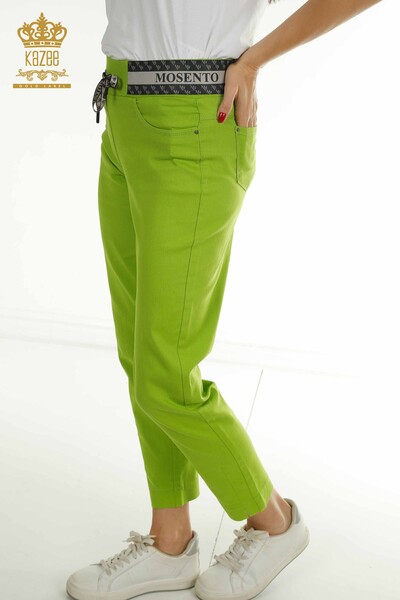 M - Toptan Kadın Pantolon Bağlamalı Fıstık Yeşil - 2406-4517 | M (1)