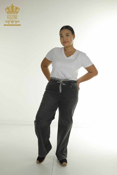 Toptan Kadın Pantolon Beli Lastikli Antrasit - 2406-4514 | M - Thumbnail