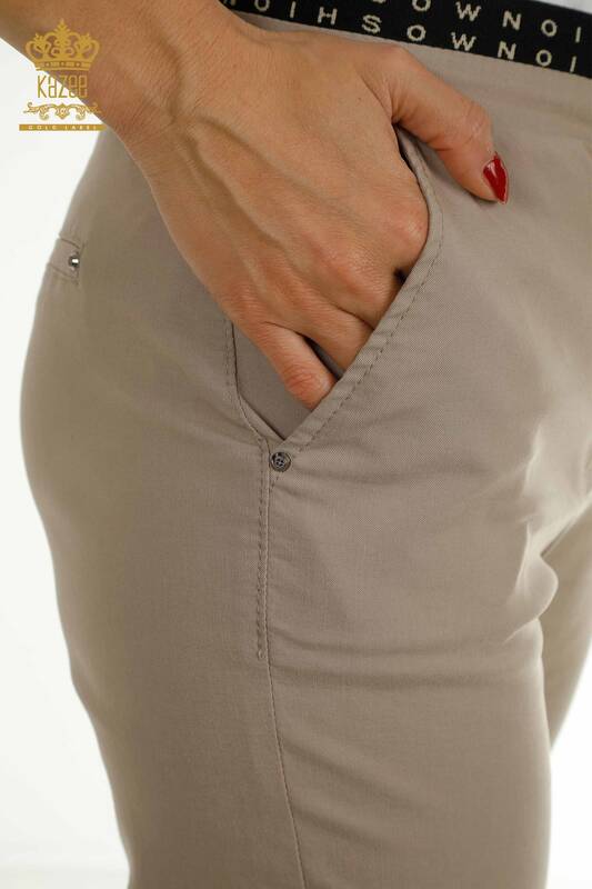 Toptan Kadın Pantolon Beli Lastikli Bej - 2406-4525 | M