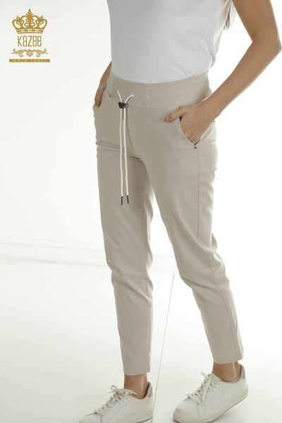 M - Toptan Kadın Pantolon Beli Lastikli Bej - 2406-4565 | M (1)