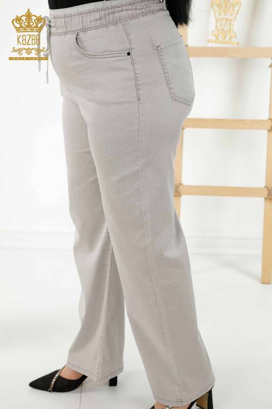 Toptan Kadın Pantolon Beli Lastikli Bej - 3672 | KAZEE