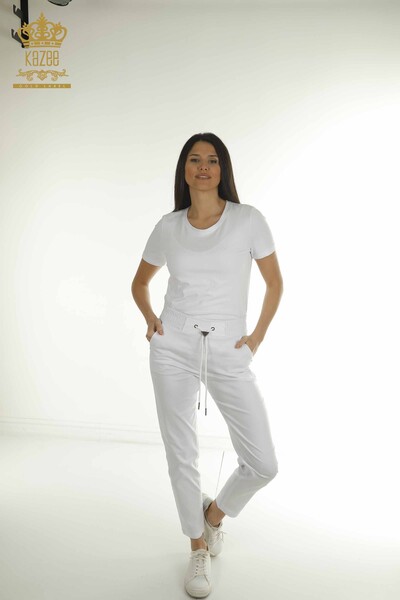 M - Toptan Kadın Pantolon Beli Lastikli Ekru - 2406-4565 | M