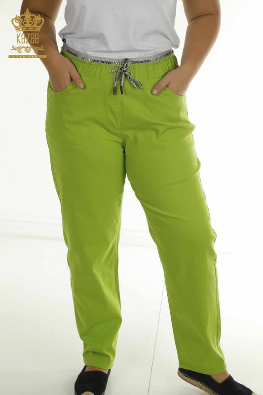 Toptan Kadın Pantolon Beli Lastikli Fıstık Yeşil - 2406-4520 | M