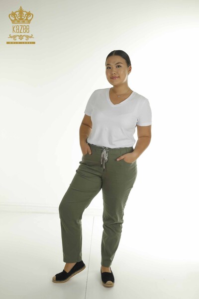Toptan Kadın Pantolon Beli Lastikli Haki - 2406-4520 | M - Thumbnail