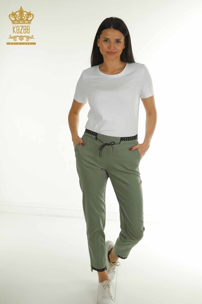 Toptan Kadın Pantolon Beli Lastikli Haki - 2406-4525 | M - Thumbnail