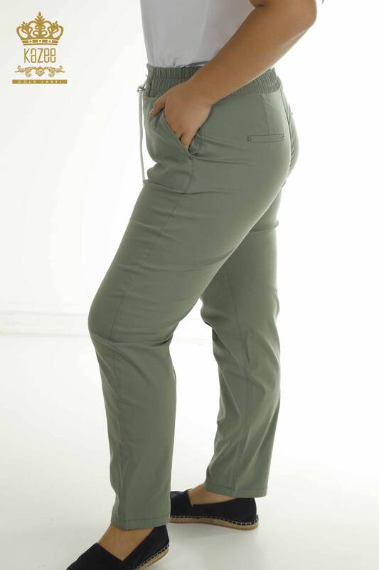 Toptan Kadın Pantolon Beli Lastikli Haki - 2406-4566 | M